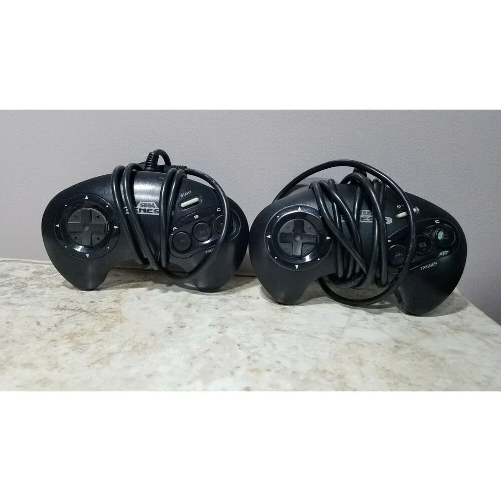 Sega Genesis 6-Button Controllers MK-1653 Lot Of 2, 4 & 6ft Authentic Tested